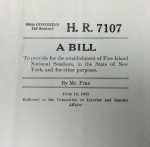 House Bill for FINS introduced by Otis Pike. Image courtesy of the Barbash Family.