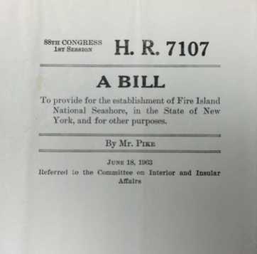 House Bill for FINS introduced by Otis Pike. Image courtesy of the Barbash Family.